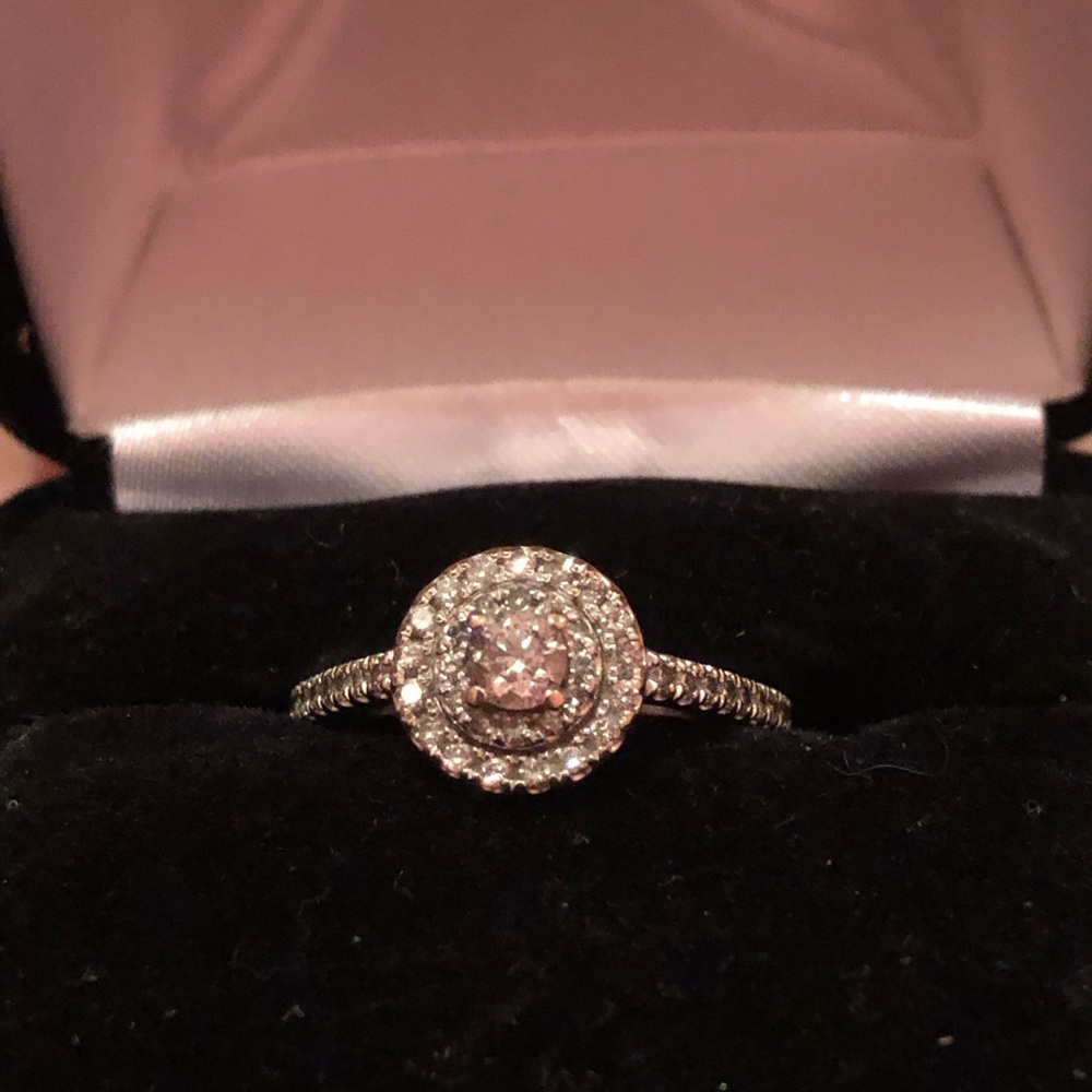 Elegant White Gold Double Halo Diamond Ring -